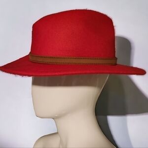 NWT Red Panama Wide Brim Felted Fedora Medium